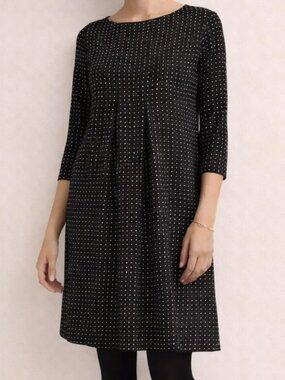 J Jill Wearever Black Geometric 3/4-Sleeve Pleated Dress Womens XS Knit Stretch
